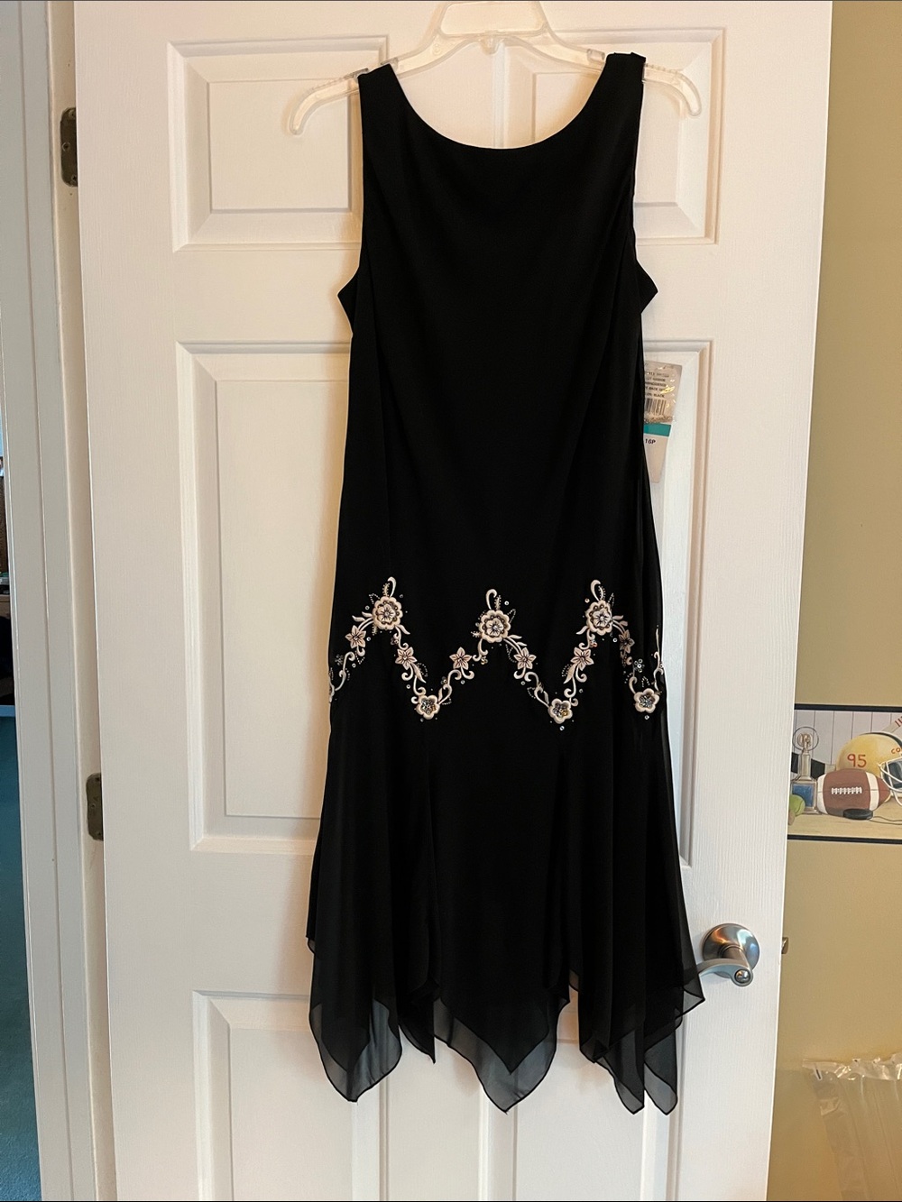 SL Fashions Black High-Low Dress with Beaded Floral Trim